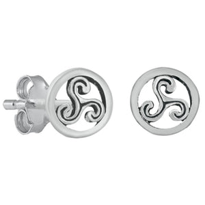 .925 Sterling Silver Triskele Triangle Swirl Circle Celtic Stud Earrings Ladies Kids Mens