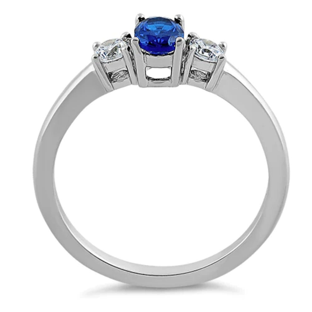 Silver blue sapphire three stone ring