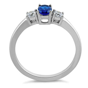 Silver blue sapphire three stone ring