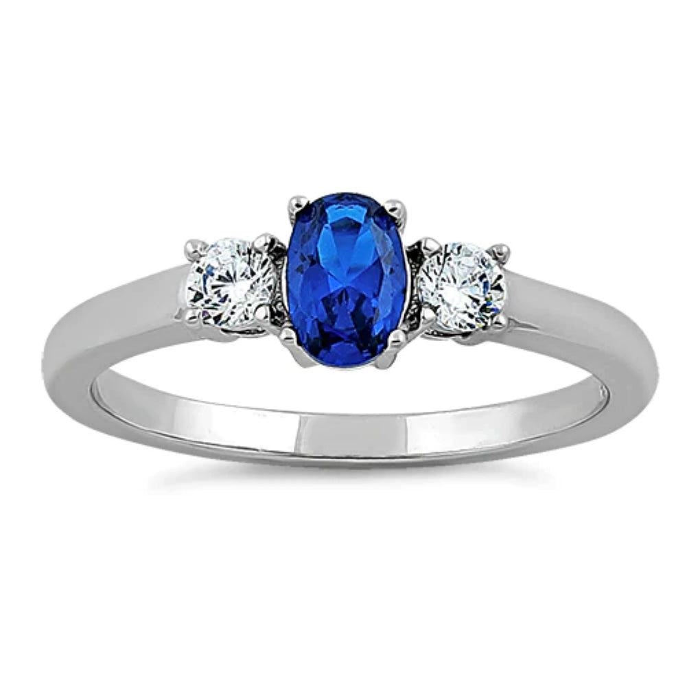 Silver blue sapphire ring