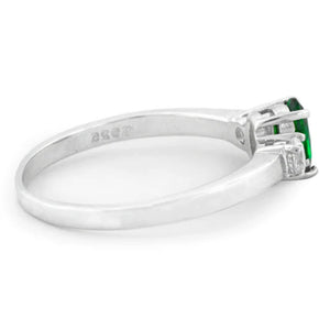 Silver green emerald oval cut ring