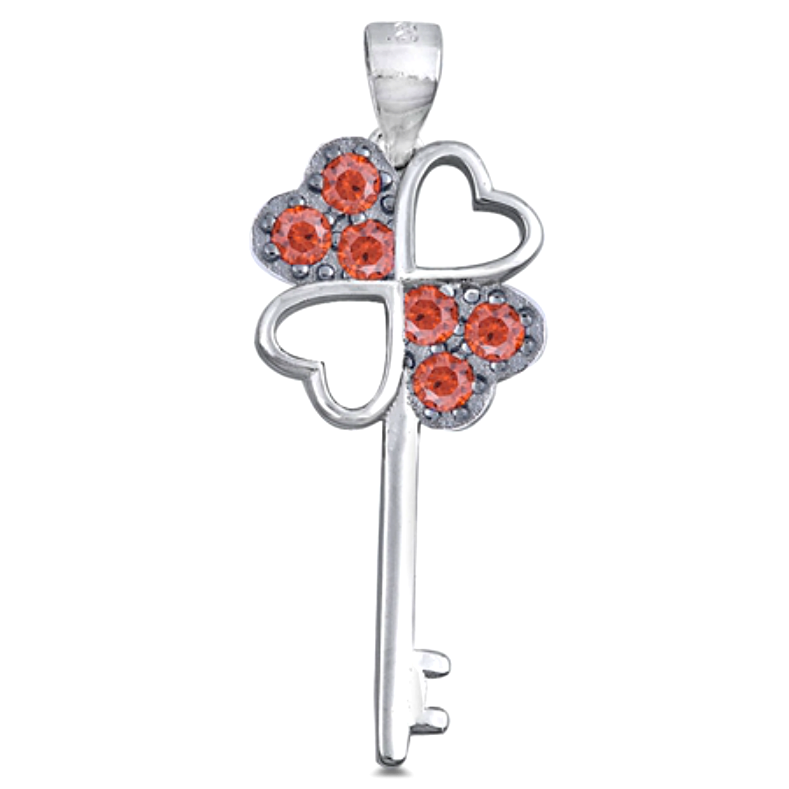 Adorable garnet key pendant with four hearts