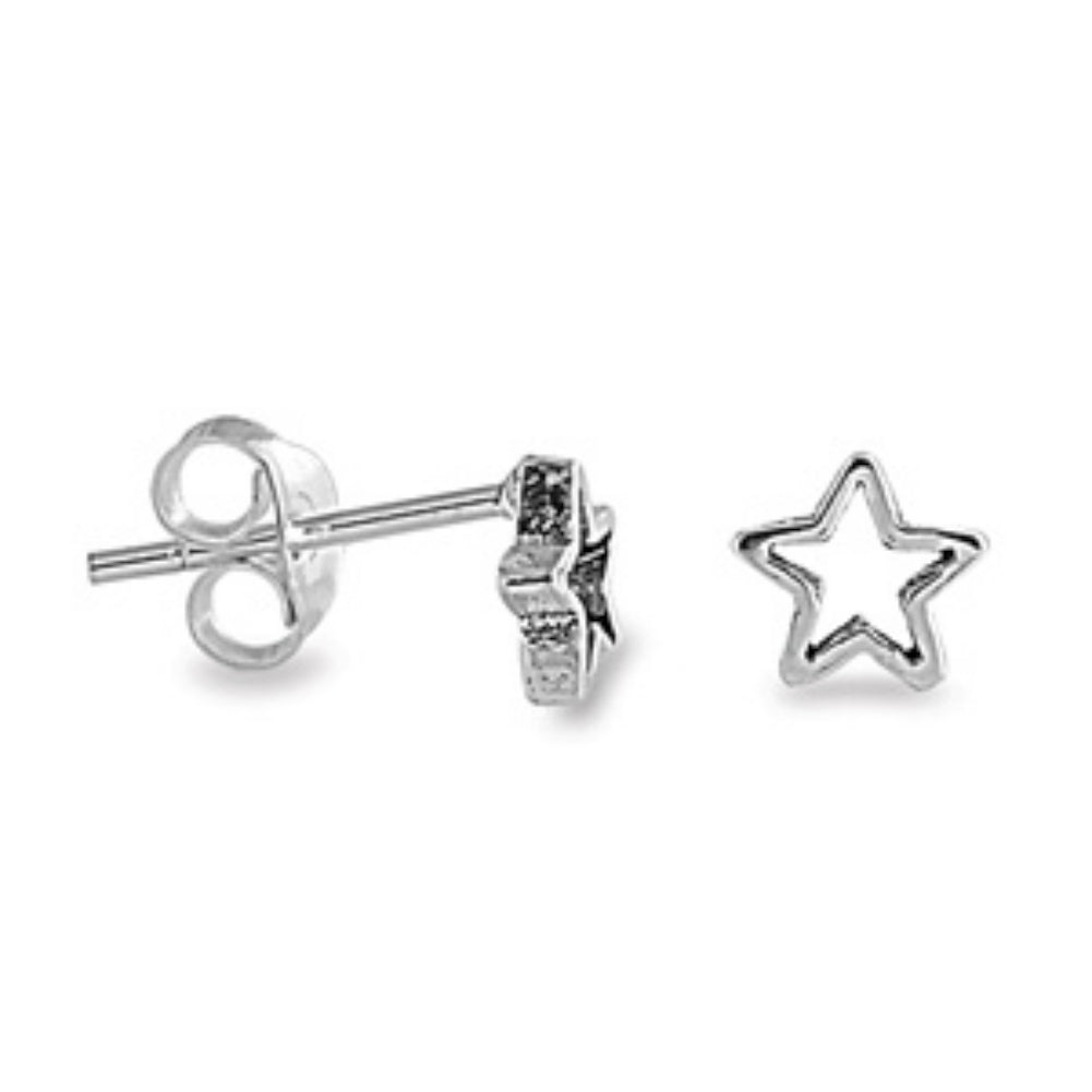 .925 Sterling Silver Star Cut Out Stud Earrings Unisex Ladies Kids Mens