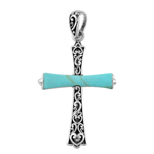 .925 Sterling Silver Turquoise Cross Pendant for Ladies Necklace