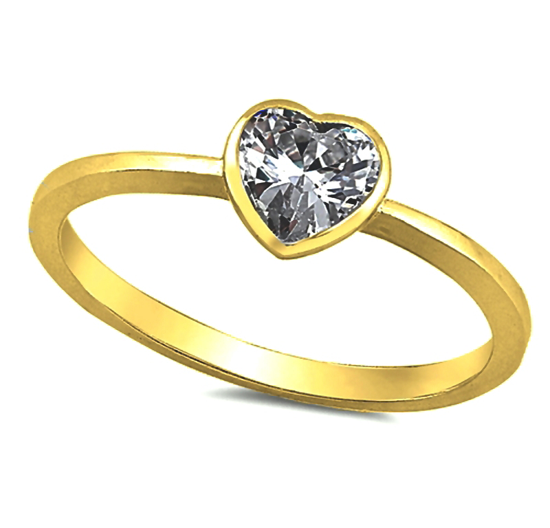 Yellow Gold over Sterling Kids and Ladies Clear CZ Heart ring  Sweet simplicity with this bevel set CZ kids ring, baby ring, infant ring, midi ring, knuckle ring, thumb ring, a promise ring, a unique engagement ring or wedding band, a friendship ring, etc.