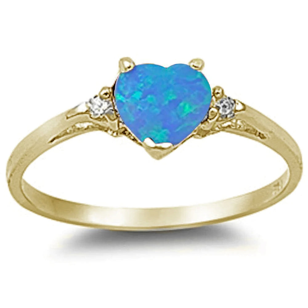 Yellow gold blue opal heart ring