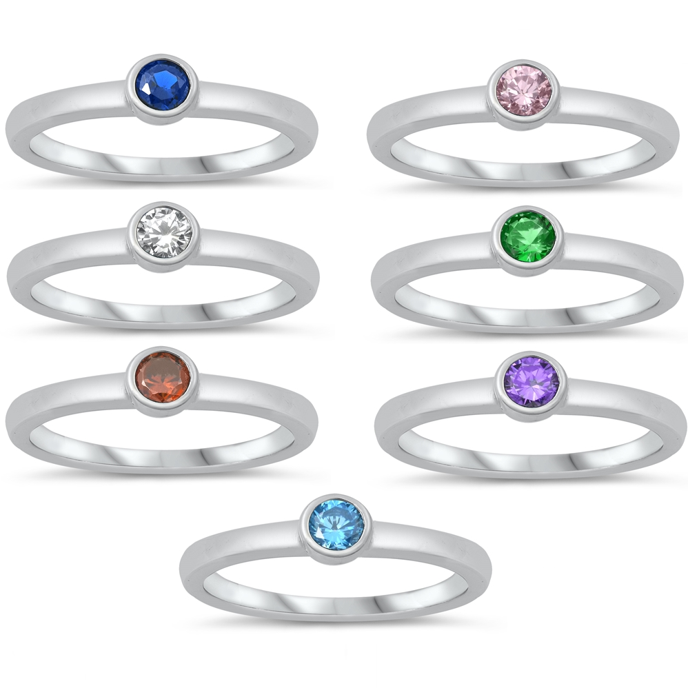 Sterling Silver & Clear CZ Crystal Engraved Round Childs Signet Ring Size A  - H | Jewellerybox.co.uk