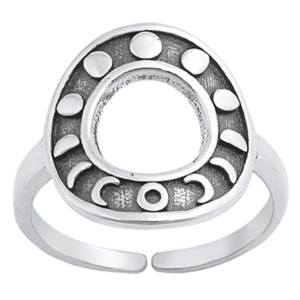 Silver moon phases adjustable size ring