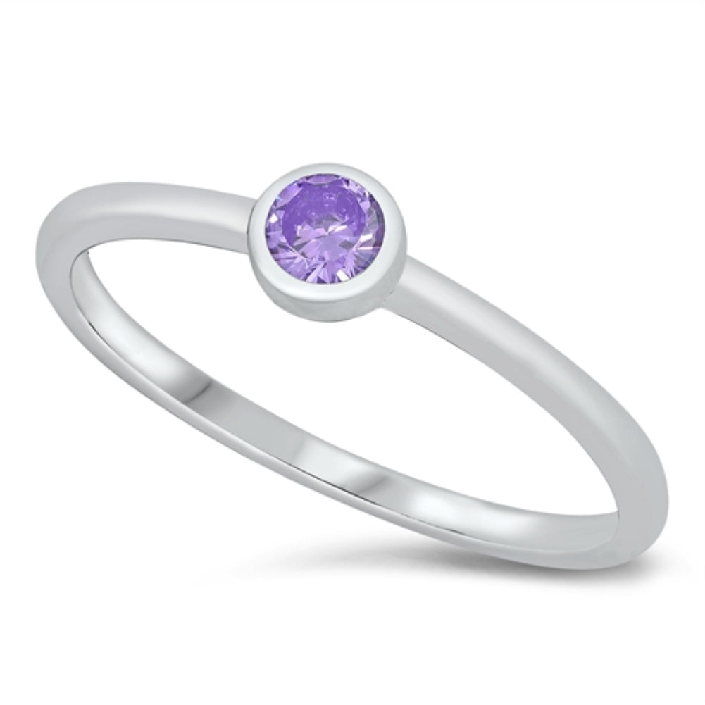 Round cut bezel set purple amethyst ring