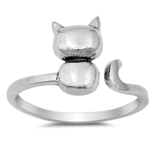 Ladies or kids Kitty Cat Ring with Wrap Band in Sterling Silver Size 4-12