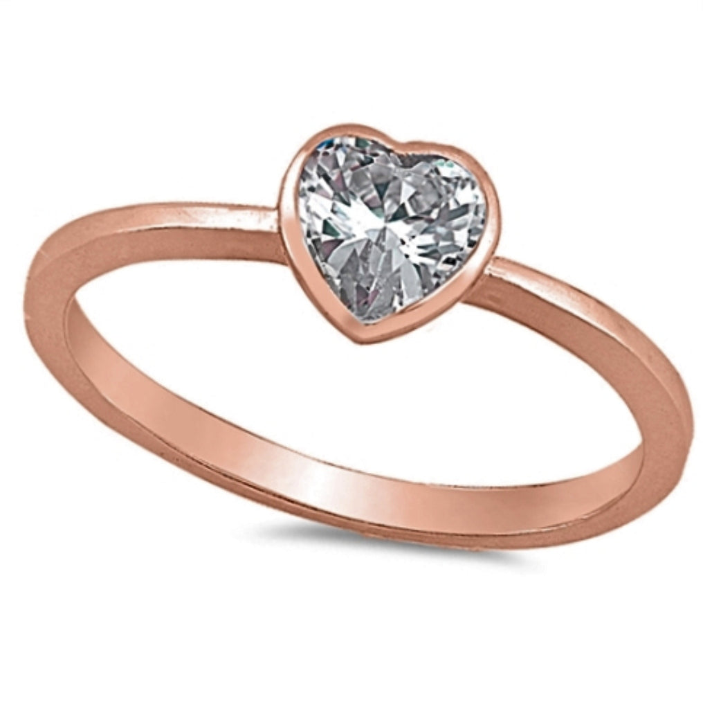 Rose Gold Diamond Heart ring Kids and Ladies Size 2-10 in .925 Sterling Silver