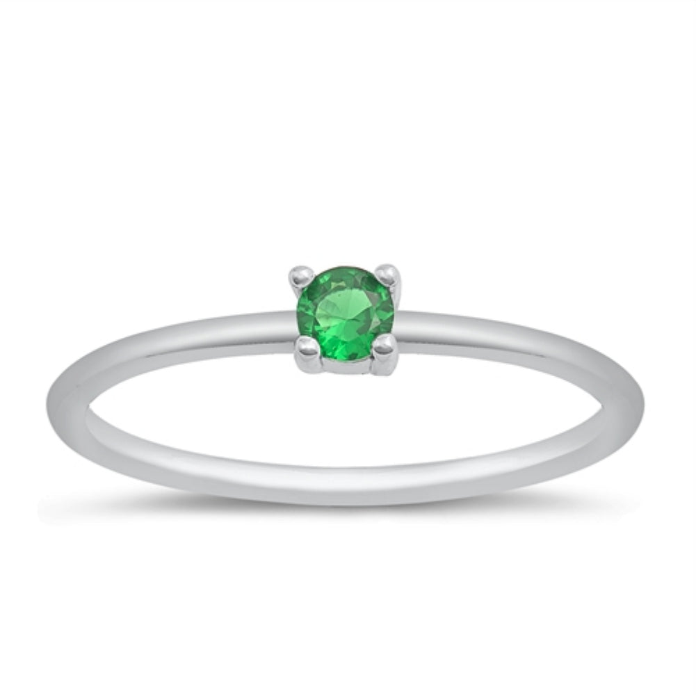Silver green emerald solitaire ring