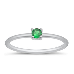 Silver green emerald solitaire ring