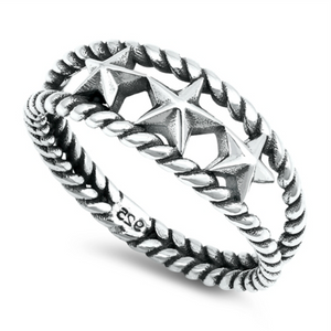 5 Stars for our new three star double band ring in classic sterling silver