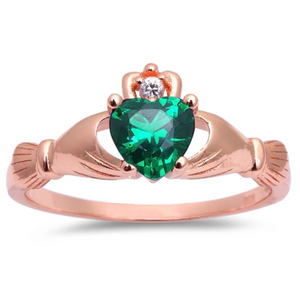 Womens and girls rose gold emerald heart ring