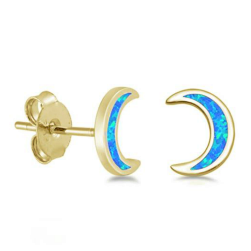 Womens and girls blue moon gold earring studs