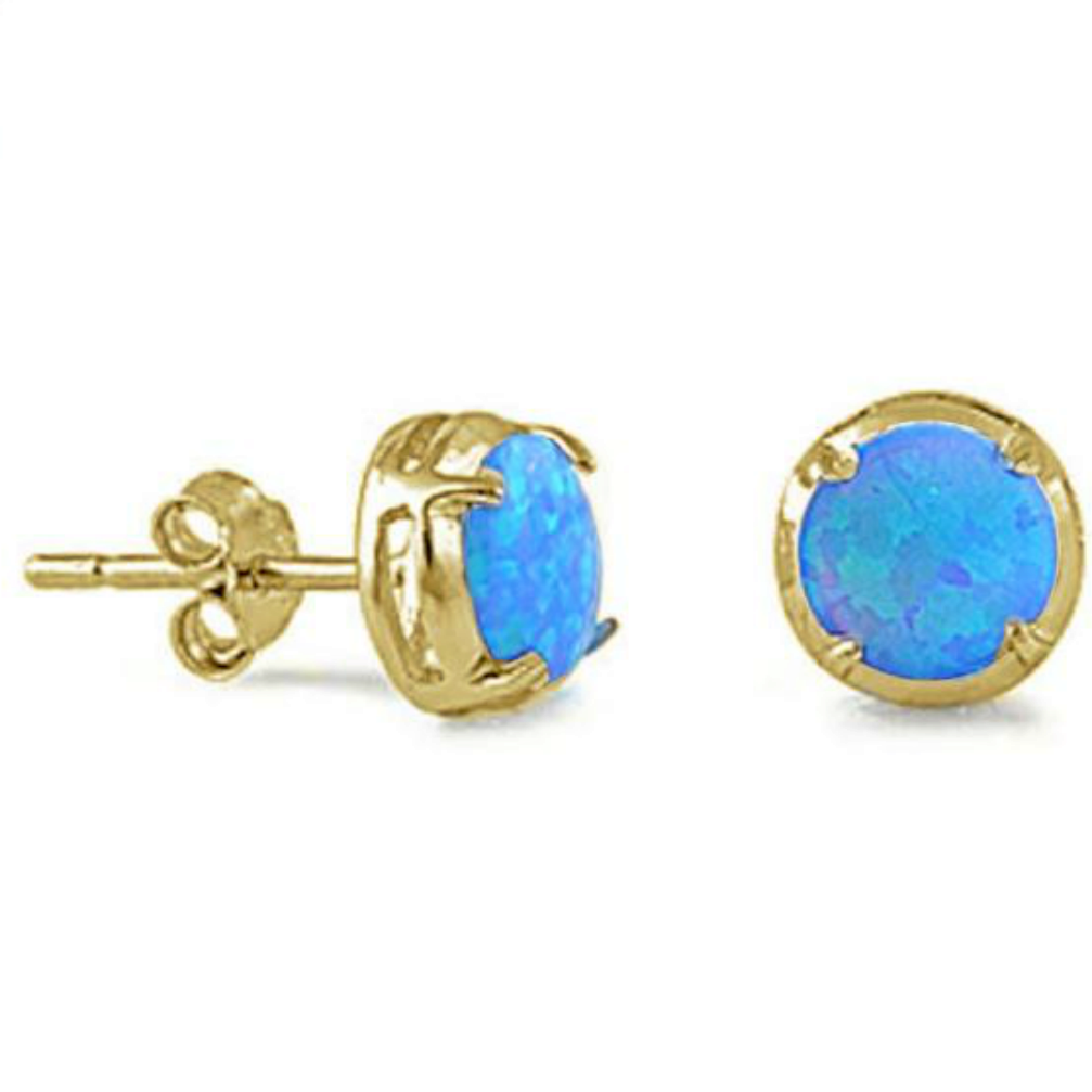 Womens and girls round cut opal gold earring studs