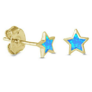 Blue Opal Star Earring Studs in Yellow Gold