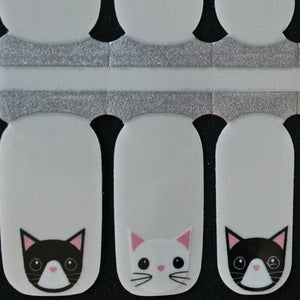 Black and white cats transparent overlay nail polish wraps strips
