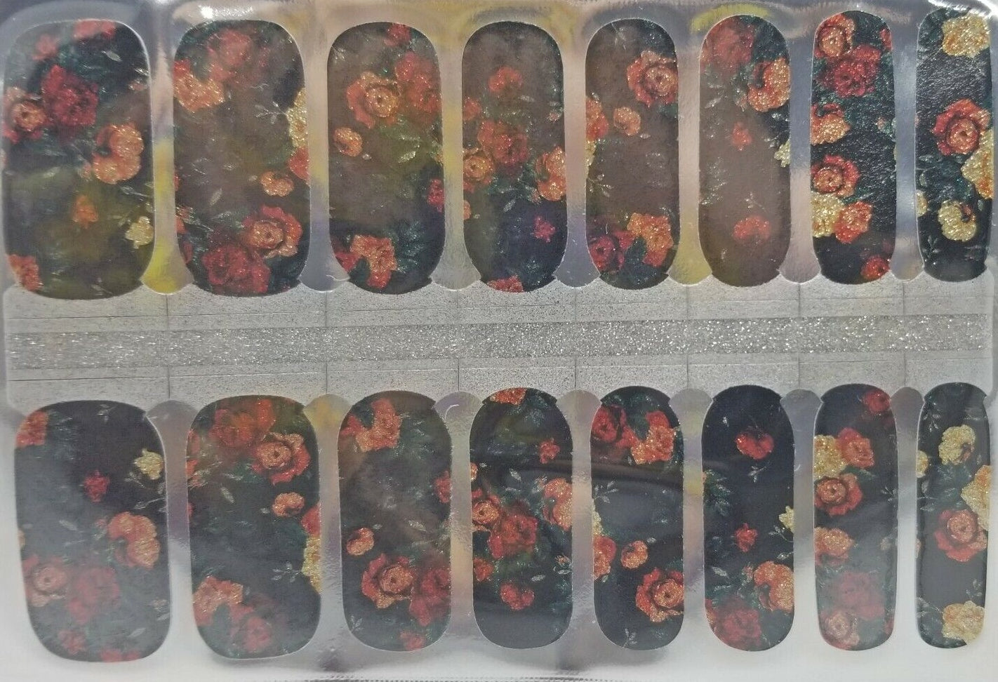 Black Glitter Roses Nail Polish Wraps Strips For Ladies and Girls