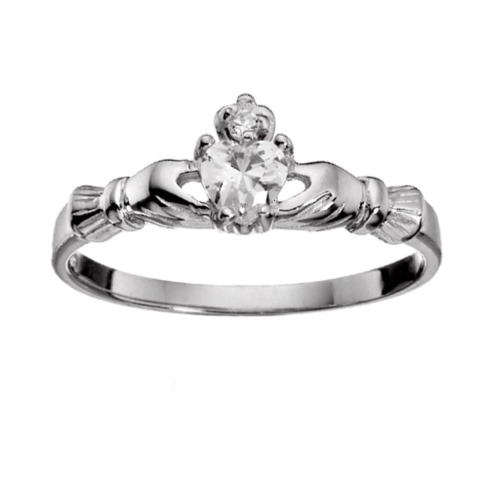 Sterling Silver .50 ct. Petite Clear Simulated Diamond CZ Claddagh Ring Size 1-9