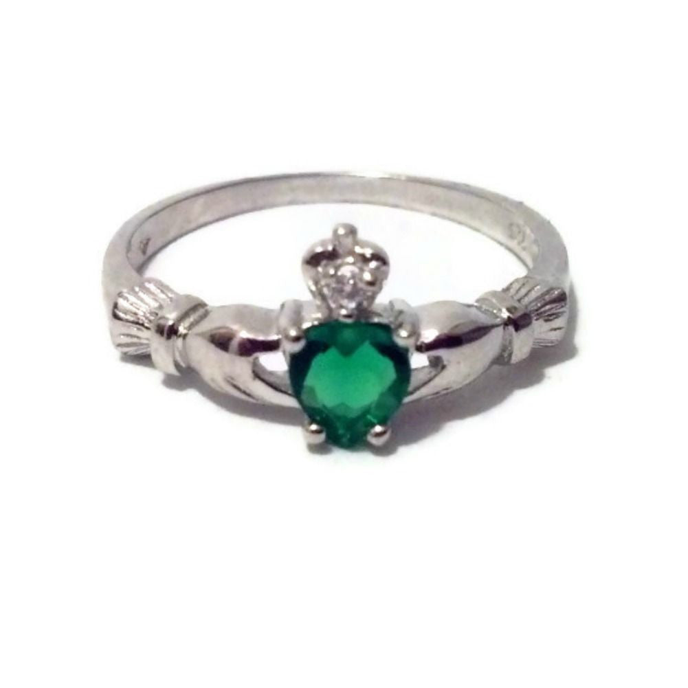 Sterling Silver Petite .50 ct. Emerald CZ Claddagh Ring Size 1-9 by Blades and Bling Sterling Silver Jewelry