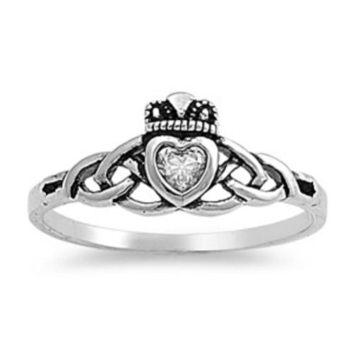 Sterling Silver Cetic Knot Infinity CZ Claddagh Ring size 2-9 - Blades and Bling Sterling Silver Jewelry