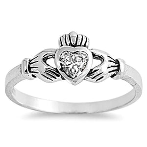 Sterling Silver Clear CZ Simple Claddagh Ring size 1-9 - Blades and Bling Sterling Silver Jewelry