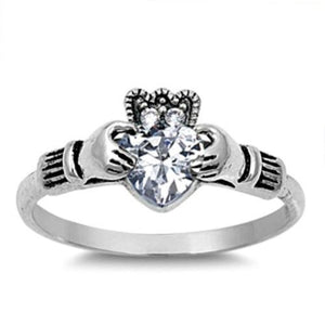 Sterling Silver Simulated Diamond CZ Irish Claddagh Ring size 5-10 by Blades and Bling Sterling Silver Jewelry