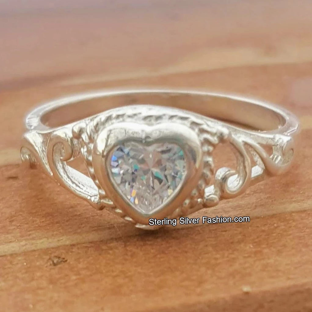Simulated diamond clear white heart cut ring