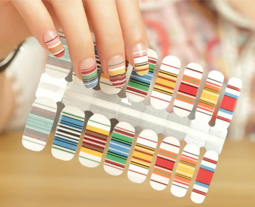 Colorful stripes french tips manicure strips wraps