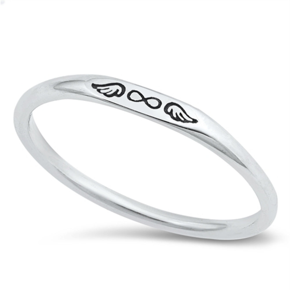 Silver infinity angels wings ring
