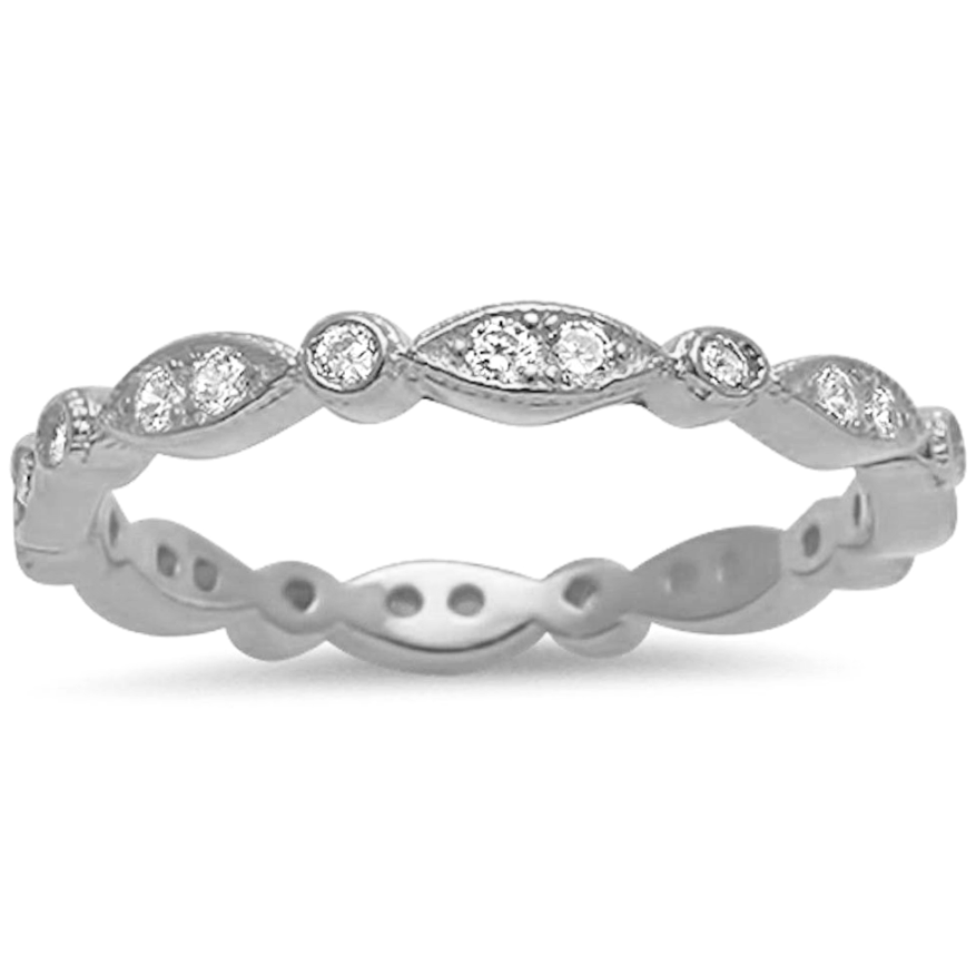 Womens marquis and round eternity ring to stack or wear alone in sterling silver