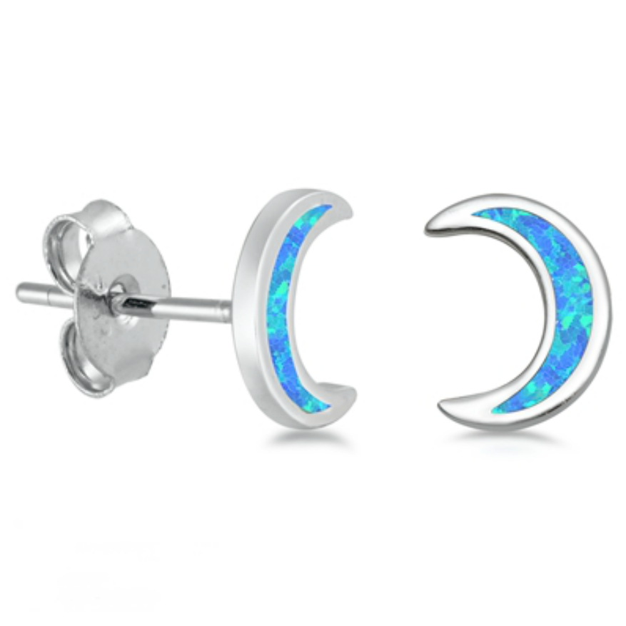 Blue moon gently curved womens earrings in blue opal and sterling silver