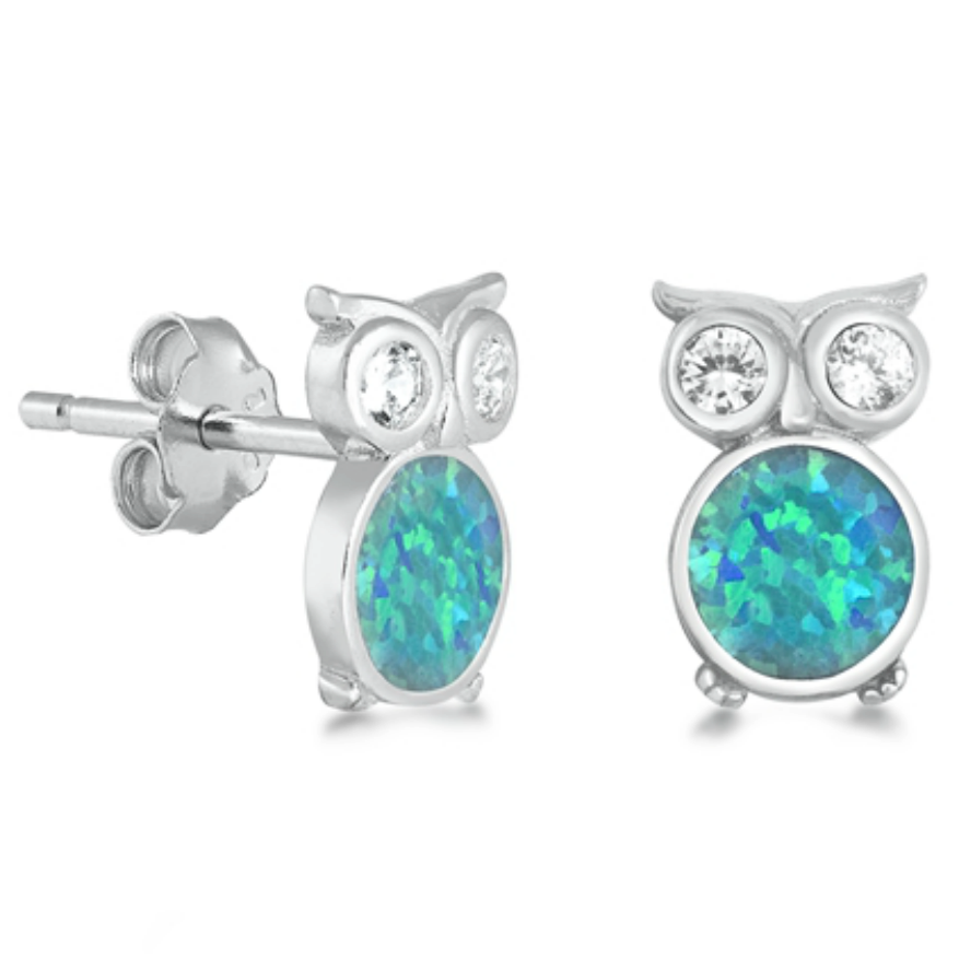 Happy hooty owls in opal and CZ earrings made in sterling silver