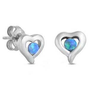 Womens modern chunky blue opal heart earrings in sterling silver