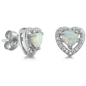 Womens opal heart earrings in sterling silver
