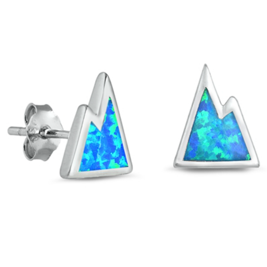 Outdoorsy forest meets fashion in these womens mountaintop blue opal earrings made of stamped .925 Sterling Silver