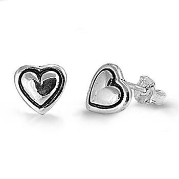 Sterling Silver 3-D Heart Stud Earrings - Blades and Bling Sterling Silver Jewelry