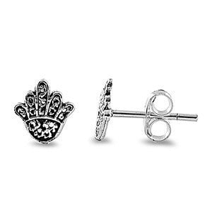 Sterling Silver Oxidized Hands of Hamsa / God Stud Earrings - Blades and Bling Sterling Silver Jewelry