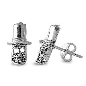 Sterling Silver Skull Head / Hat Stud Earrings - Blades and Bling Sterling Silver Jewelry