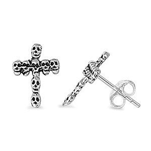Sterling Silver Skull Cross Stud Earrings - Blades and Bling Sterling Silver Jewelry