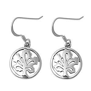 Sterling Silver Round Maple Tree Cut Out Earrings - Blades and Bling Sterling Silver Jewelry