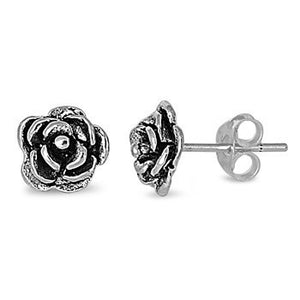 Sterling Silver Rose / Flower Stud Earrings - Blades and Bling Sterling Silver Jewelry