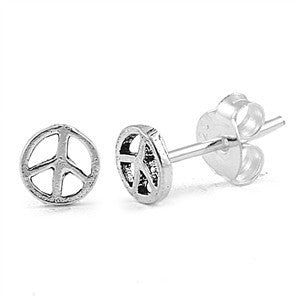 Sterling Silver Classic Peace Sign Stud Earrings - Blades and Bling Sterling Silver Jewelry