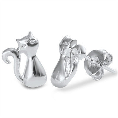 Sterling Silver Cat Studs / Earrings - Blades and Bling Sterling Silver Jewelry