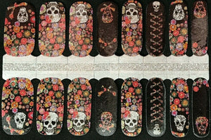 Skulls and flowers nail polish wraps strips