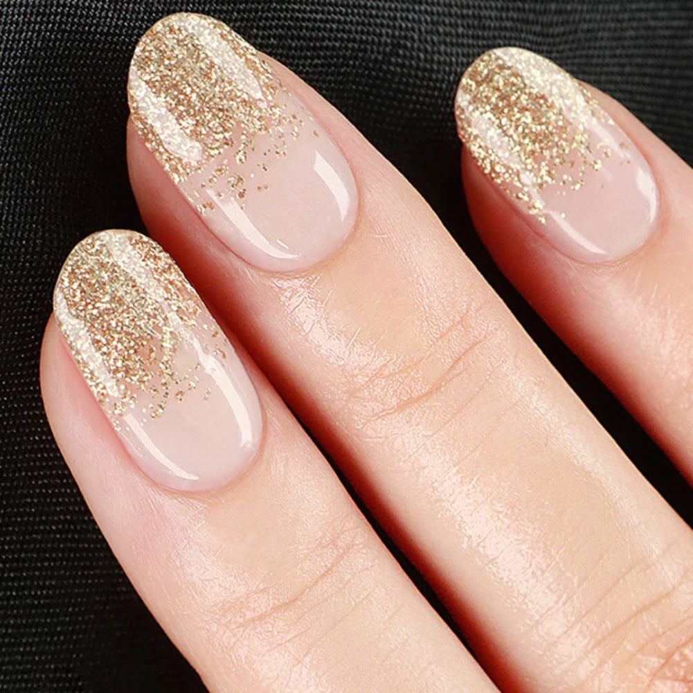Gold glitter tips french manicure