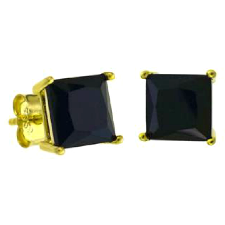 Unisex black square stud CZ gold earrings wholesale