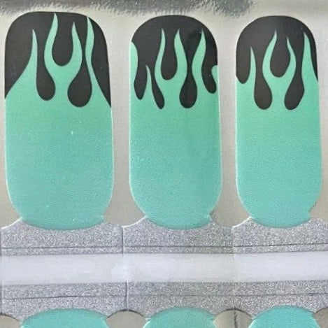 Green Blazing fire nail polish wraps strips